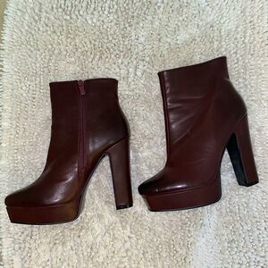 90s Burgundy Platform Leather Boots
